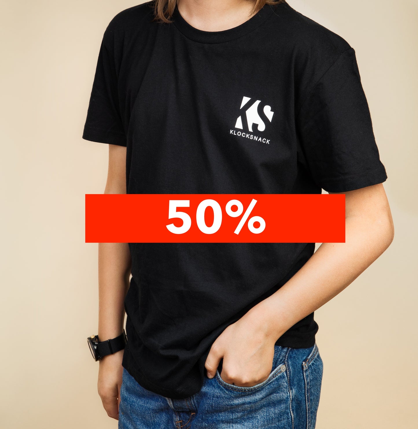 T-shirt med KS-tryck, svart - 50% RABATT